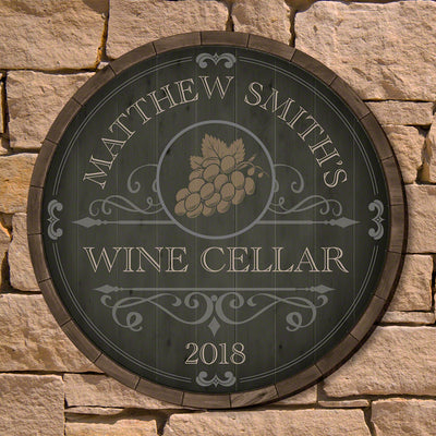 Beauteous Barrel Personalized Wine Cellar Sign (2 Designs)